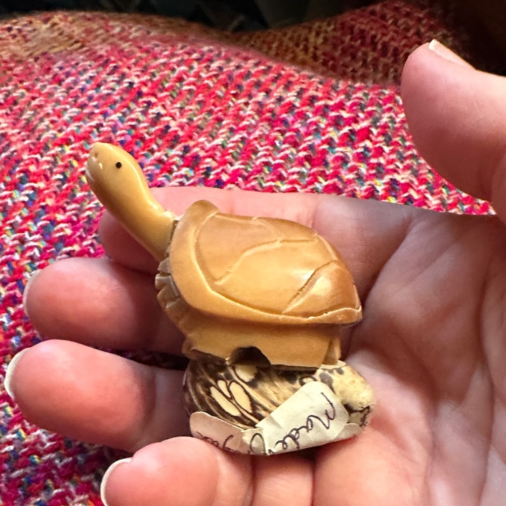 Collectible miniature Turtle Ecuadorian on base handcarved Tagua sculpture new